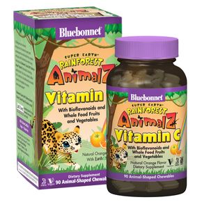 Витамин С для Детей, Вкус Апельсина, Rainforest Animalz, Bluebonnet Nutrition, 90 жевательных конфет 