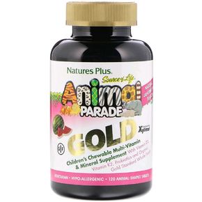 Мультивитамины для Детей, Вкус Арбуза, Animal Parade Gold, Natures Plus, 120 жевательных таблеток 