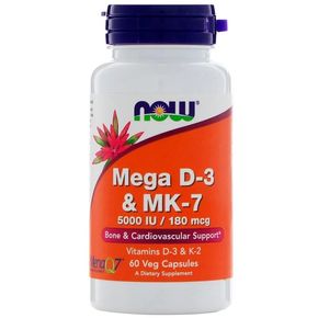 Витамины D-3 & MK-7, 5000 МЕ / 180 мкг, Now Foods, 60 капсул 