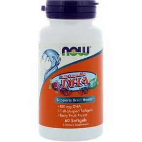 Рыбий Жир для Детей, Kid's DHA, Now Foods, 100 мг, 60 гелевых капсул 