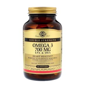 Омега-3, ЭПК и ДГК, Triple Strength, 700 мг, Solgar, 60 желатиновых капсул 