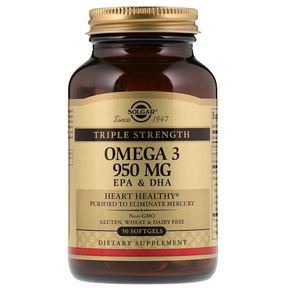 Омега-3, ЕПК та ДГК, Triple Strength, 950 мг, Solgar, 50 желатинових капсул 