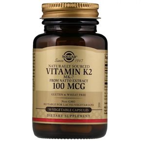 Натуральний Вітамін К2, Solgar, Naturally Sourced Vitamin K2, 100 мкг, 50 вегетаріанських капсул 