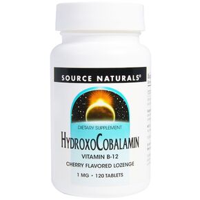 Вітамін B12, 1 мг, Гідроксокобаламін, смак вишні, Hydroxocobalamin, Source Naturals, 120 таблеток 