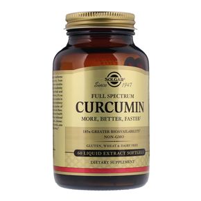 Куркумін, Full Spectrum Curcumin, Solgar, 60 желатинових капсул з рідким екстрактом 