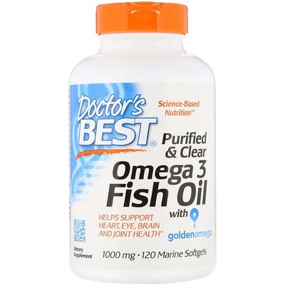 Рыбий жир Омега-3, Doctor's Best, Omega 3 Fish Oil with Goldenomega, 1000 мг, 120 капсул 