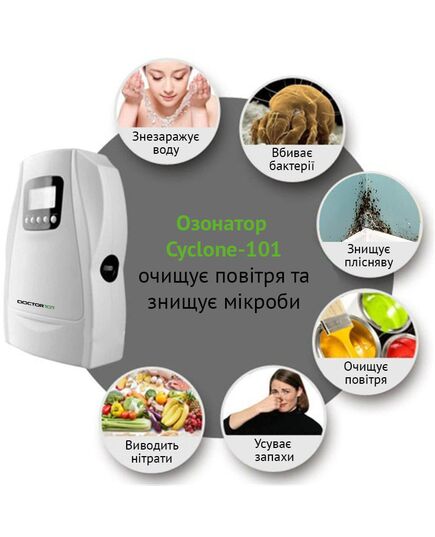 Озонатор-дезинфектор воздуха, воды и продуктов Cyclone 3-в-1, N202, Doctor-101 фото 8