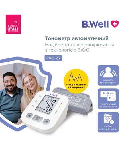 Автоматический тонометр с адаптером, PRO-25, B.Well фото 3