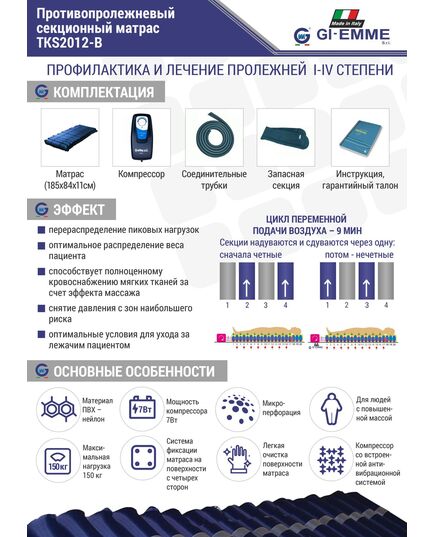 Противопролежневый секционный матрас TKS-2012 В (Gi-emme, Италия) фото 2