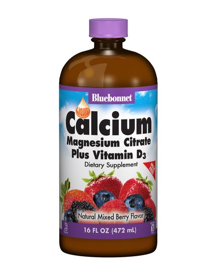 Жидкий Кальций Цитрат Магния + Витамин D3, Вкус Ягод, Bluebonnet Nutrition, 16жидких унций (472мл) 