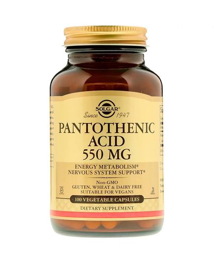 Пантотеновая Кислота (B5) Pantothenic Acid, Solgar, 550 мг, 100 вегетарианских капсул 