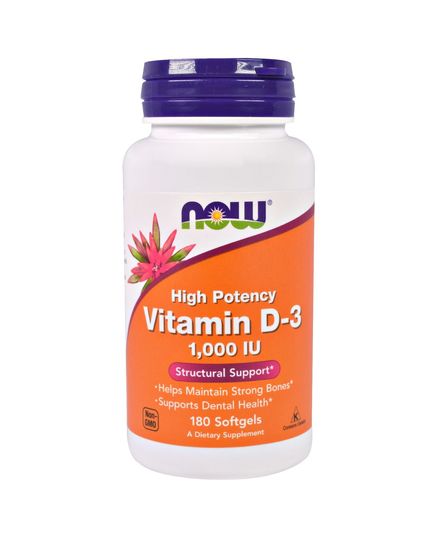 Витамин D-3 1000IU, Now Foods, 180 желатиновых капсул 